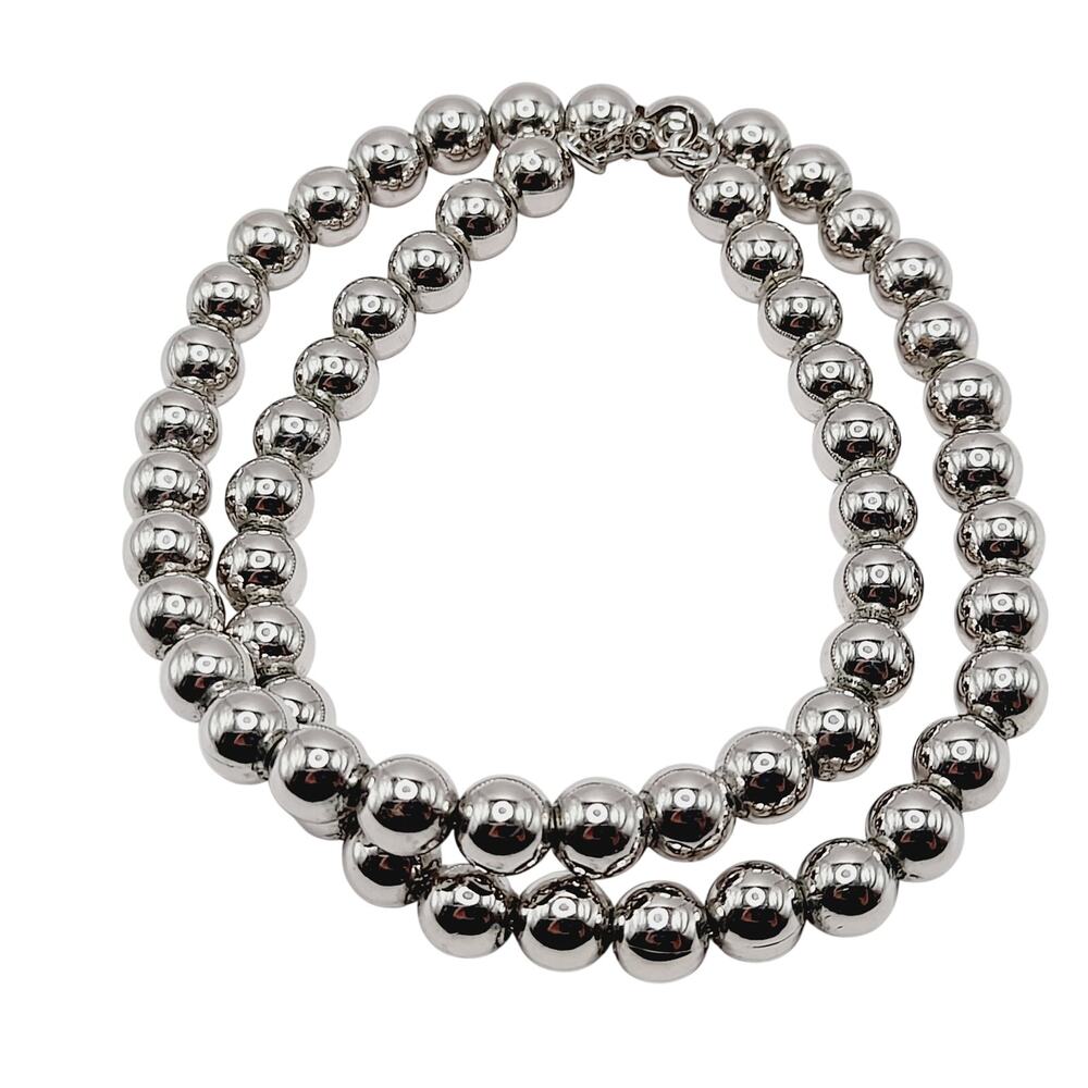 Vintage MONET Rhodium Plated Bead Necklace Sister Clasp Hang Tag
